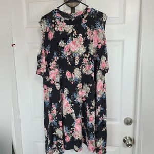 My Story Woman's Long Sleeve Dress, Size: Large Color: Black with Floral Print